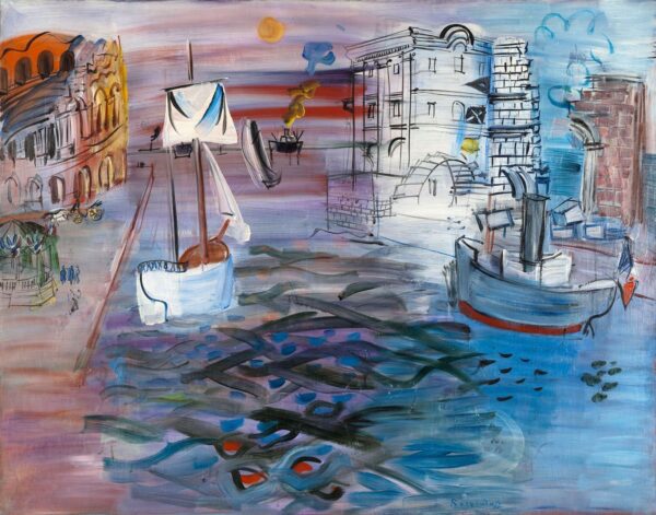 Raoul Dufy (1877-1953). "Port au voilier, hommage à Claude Lorrain". Huile sur toile. vers 1935. Paris, musée d'Art moderne.