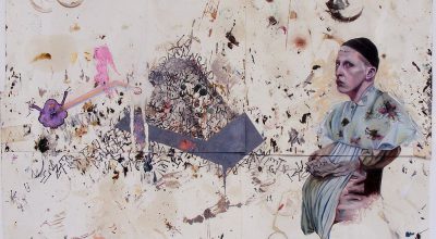 Carolina Muñoz, He venido a traer fuego sobre la tierra, 2016, tinta y óleo sobre papel, 40x50cm.De la muestra: Cogollo de Toronjil. Galería XS, Santiago de Chile, 2016. Foto cortesía de la artista.