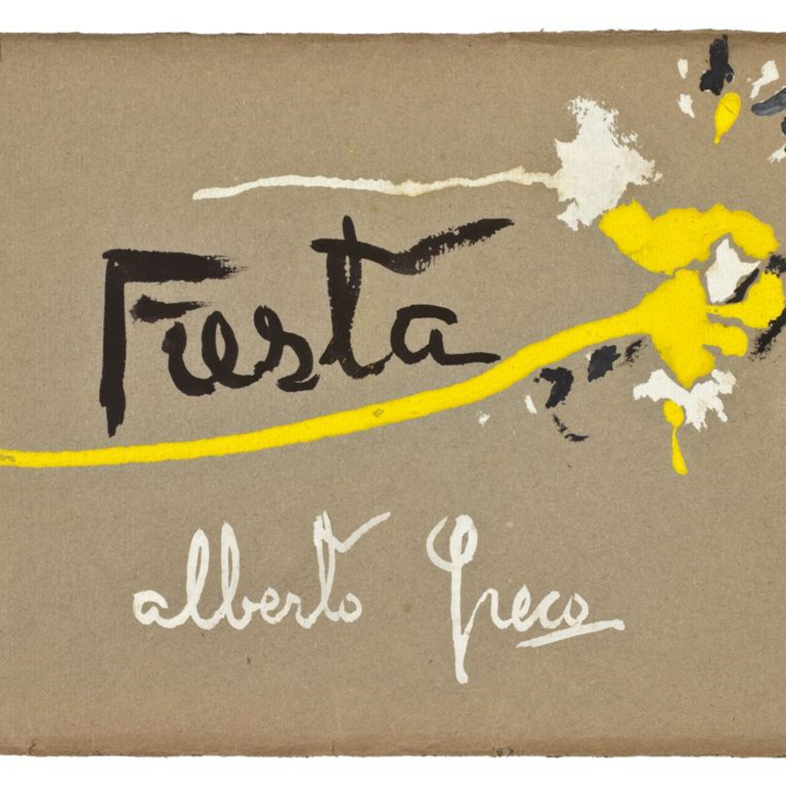 Alberto Greco, Fiesta, compilado de 32 carillas de 15,5 x 17,5 cm, tapa en tempera y esmalte sobre cartón, 1950. En Del Infinito