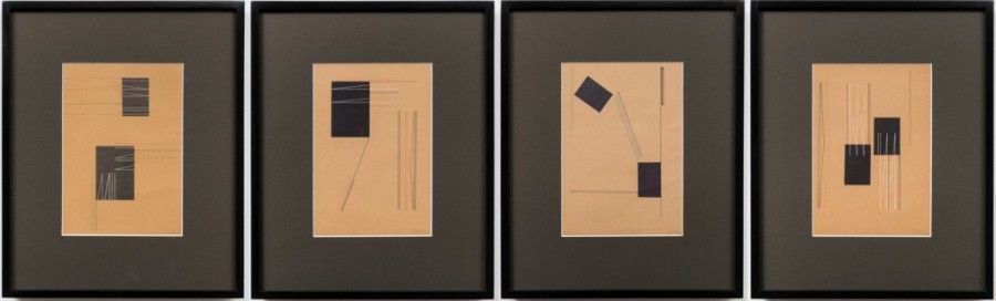 Ivan Serpa, Sin título, 1953, suite de cuatro dibujos (gouache, collage, y tinta china sobre cartón), 23 x 16 cm c/u. Cortesía: Galerie Lelong