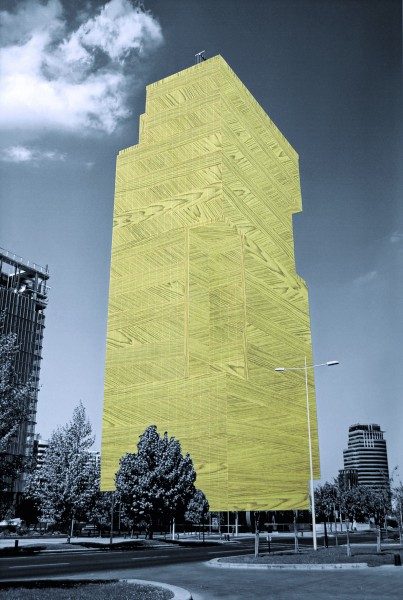 Patrick Hamilton, de la serie Redressed architectures for the city of Santiago, 2007, collage, foto B/N, papel contact, 158 x 108 cm. Cortesía del artista