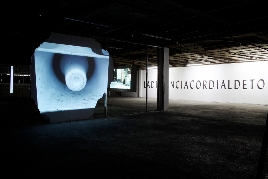 Vista de la exposición "LADISTANCIACORDIALDETODASLASCOSAS", de Ignacio Gatica, en PAPI (Programa de Arte Público Independiente), Ciudad de México, 2017-2018. Cortesía del artista