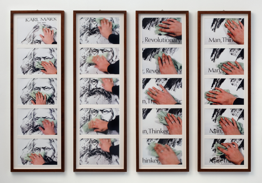 Alexis Hunter, The Marxist wife still does the housework, 1978-2005, 20 copias en láser sobre papel libre de ácido en cuatro paneles enmarcados, 109.5 × 160 cm c/u. Copyright: acervo de la artista. Cortesía: Richard Saltoun Gallery