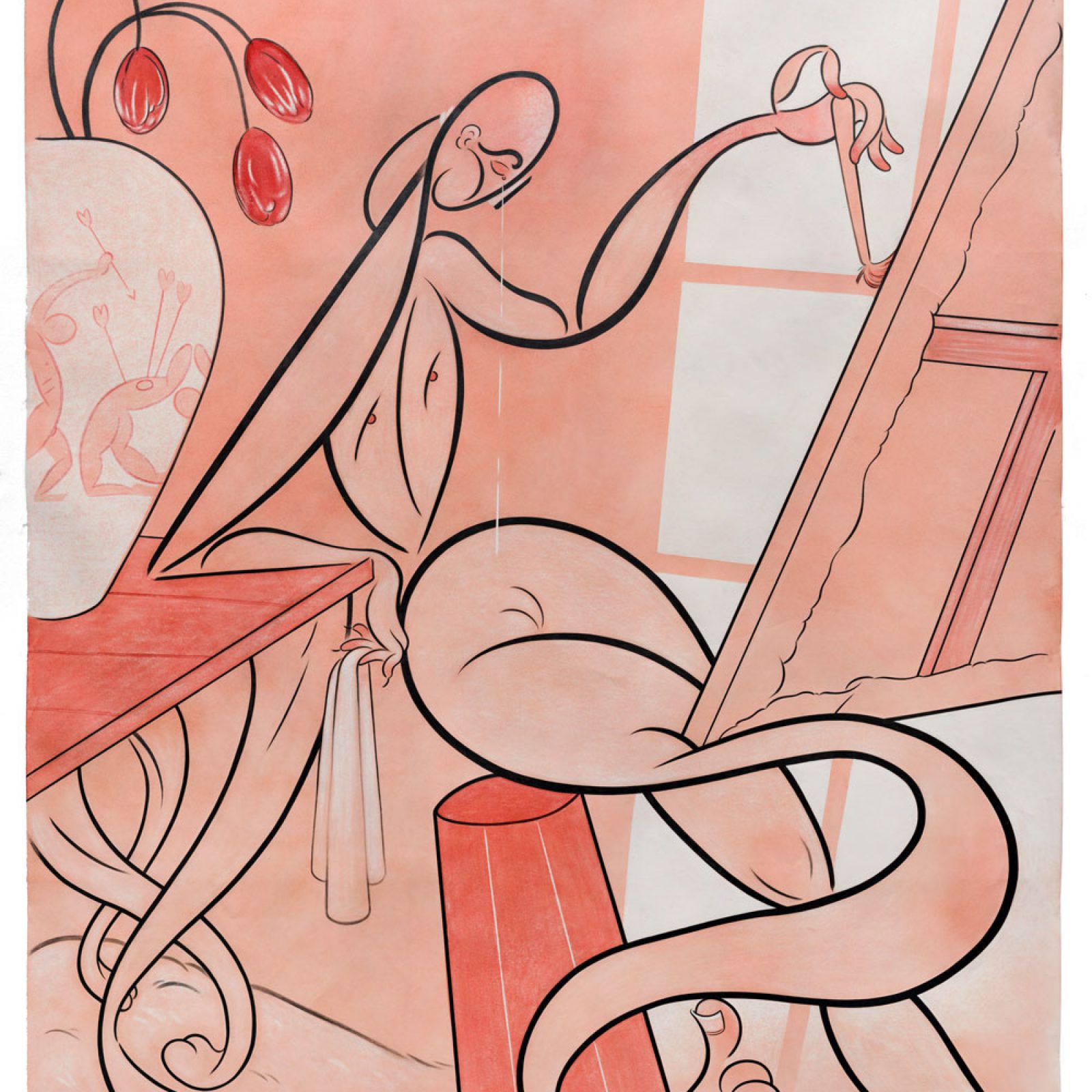Koak, Kill Your Darlings, 2018, grafito, acrílico, tinta, acuarela y caseína sobre papel rag, 213 x 172 cm. Cortesía: Walden