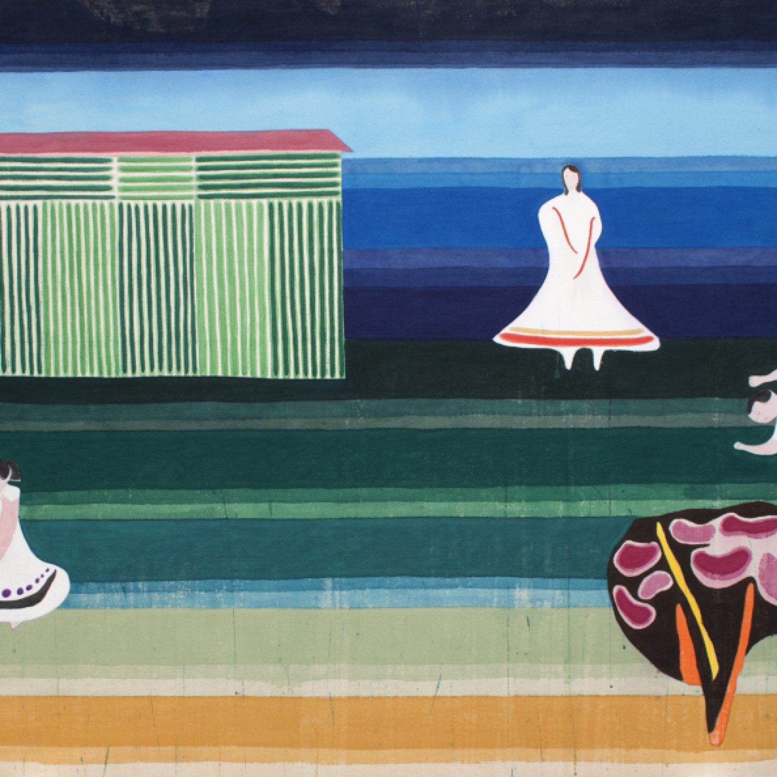 Vicente Matte, En el jardín, 2018, distemper sobre tela, 133 x 200 cm. Cortesía del artista y TIM
