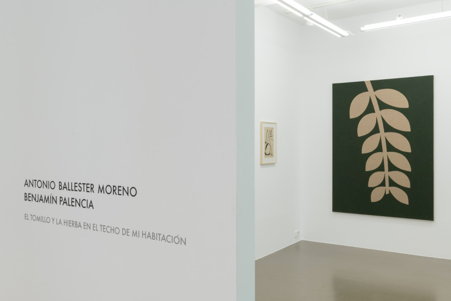 Vista de la exposición "El tomillo y la hierba en el techo de mi habitación", de Antonio Ballester Moreno y Benjamín Palencia, en Maisterravalbuena, Madrid, 2018. Cortesía de la galería