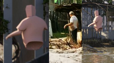 Cristóbal Cea, Diluvios, 2018, animación 3D y noticias encontradas, video full HD, 4 canales. Foto cortesía del artista