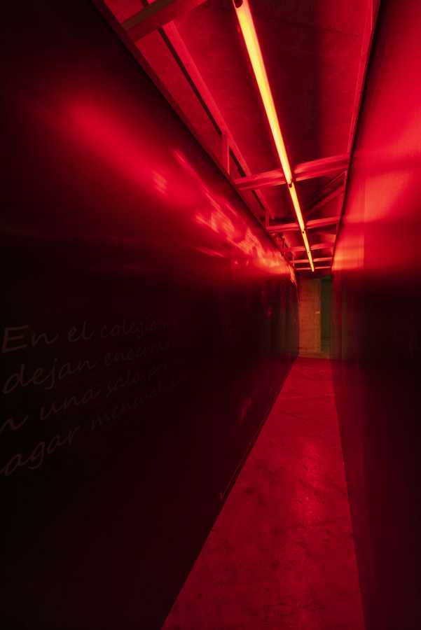 Carrie Gálvez, Cartografía Interior, 2018, panelería y tubos fluorescentes, 2,45 m x 7,70 m x 90 cm. Foto: Jorge Brantmayer