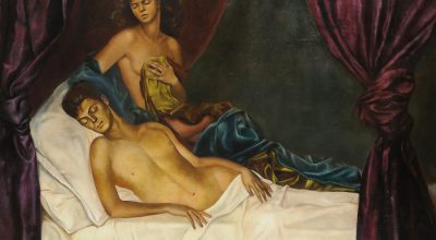 Leonor Fini, La alcoba/Autorretrato con Nico Papatakis, 1941, óleo sobre tela. Cortesía: Weinstein Gallery, San Francisco