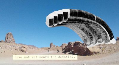 Proyecto de obra "Desert Cloud", una escultura flotante realizada por el artista británico Graham Stevens que se habría instalado en el Desierto de Atacama, Chile. Cortesía: MSSA