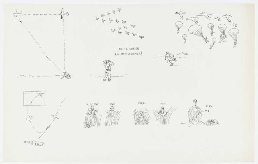 Miralda, Bien/Mal. Pas impressioné, 1966. Pencil on paper. 8 3/8 x 13 3/8 in. (21.3 x 34 cm). Courtesy: HFNY