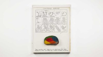 Miralda, Color Bread, 1973. Bread cooked with food coloring, printed drawing, Plexi-glass vitrine. Edition of 33. Courtesy: HFNY