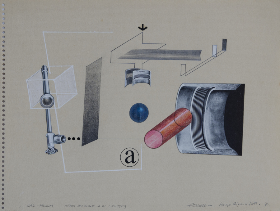 Casi-Proun. Medio homenaje a El Lissitzky. Hugo Rivera-Scott, Álvaro Donoso 1973. Dibujo y colage sobre papel