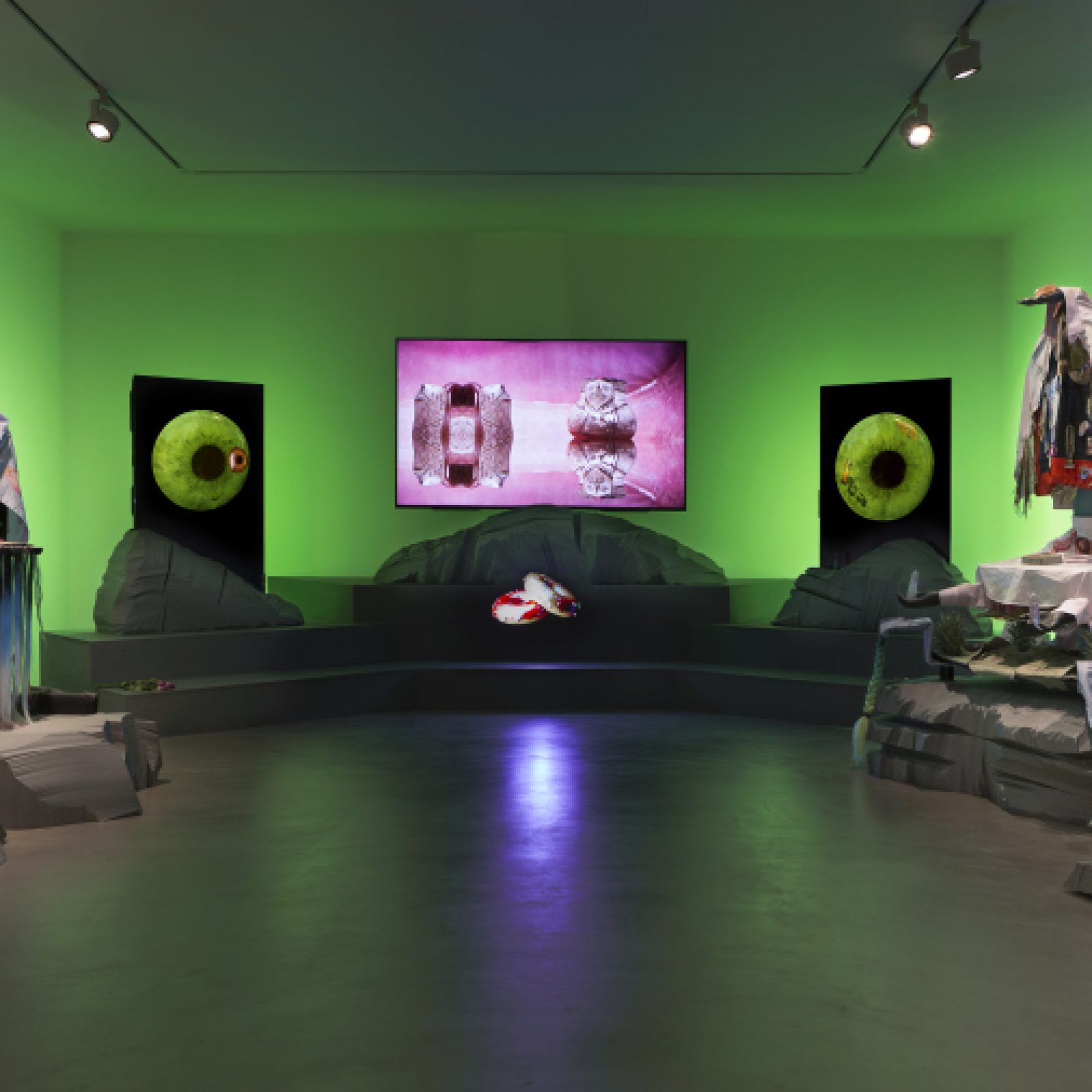 Patricia Domínguez, Green Irises, 2019. Vista de instalación. Comisionada por Gasworks. Cortesía de la artista. Foto: Marco Godoy
