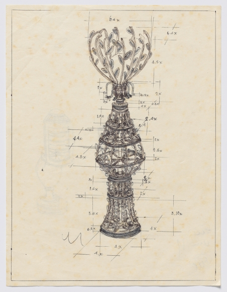 Teresa Burga, de la serie Máquinas Inútiles (Lámpara), 1974, pluma sobre papel, 28 x 21,50 cm). Cortesía: Alexander Gray Associates.