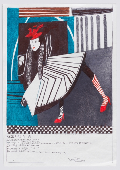Teresa Burga, Sin título (Acqua Alta VI), 2019, técnica mixta sobre papel, 41.91 x 29.21 cm. Cortesía: Alexander Gray Associates.