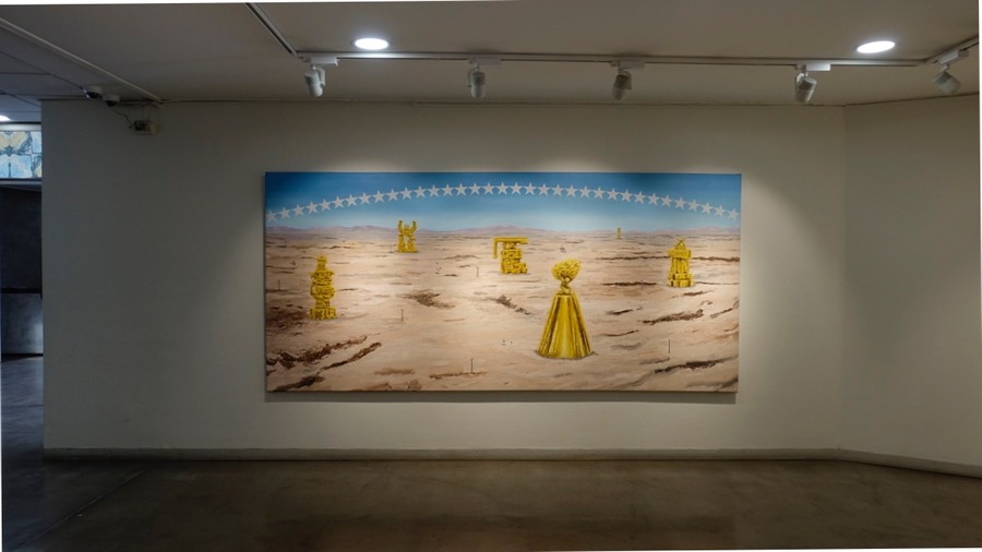 Camilo Ortega, Campo de juego, 2019. Vista de la exposición "Land of Champions", en el Centro Cultural de España (CCE) en Santiago, 2019. Cortesía: CCE