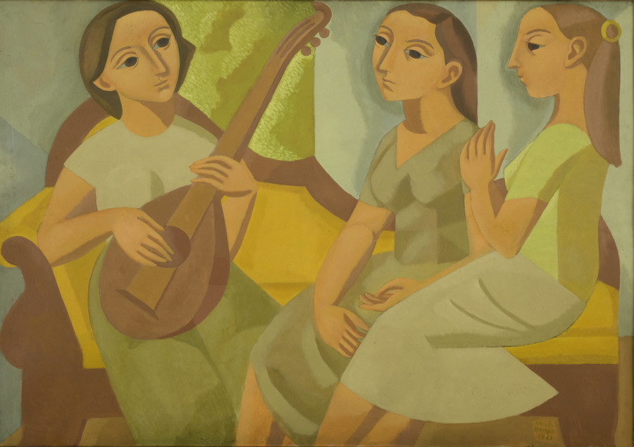 Norah Borges, “El diván amarillo”, 1961, óleo sobre cartón, 73,5 x 104 cm. Colección Museo Rosa Galisteo de Rodríguez.