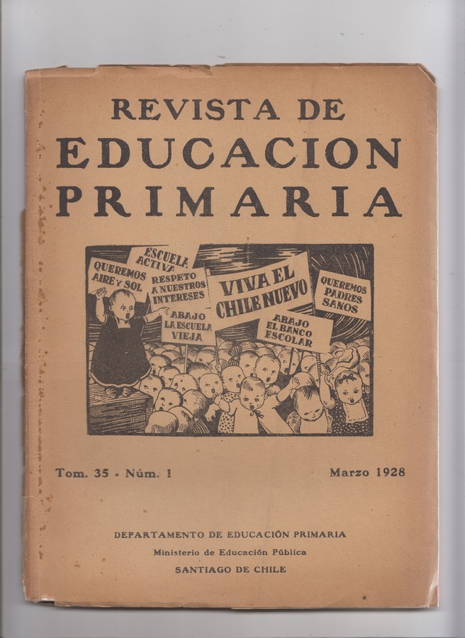 Revista del Ministerio de Educación Pública n.1, marzo 1928, durante la reforma de la “Escuela Activa” o “Escuela Nueva”, actualmente en la exposición IFA Die ganze welt ein Bauhaus, en el ZKM. Archivo Dionis Isamitt.