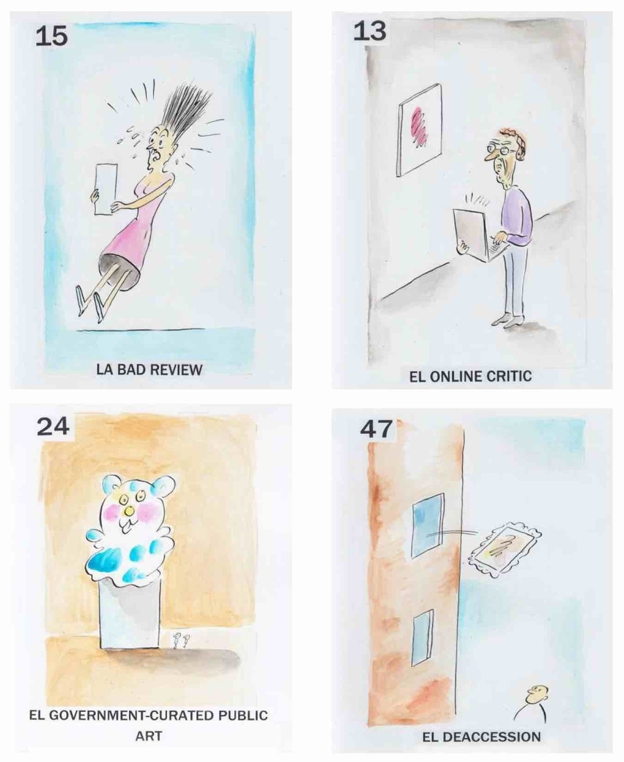 Pablo Helguera, Artoons [54 Cartas de Lotería], 2019, tinta sobre papel, 18 x 20 cm c/u. Cortesía: Galería Enrique Guerrero