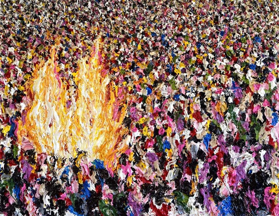 Samara Colina, Siempre fuego III, 2020, óleo sobre tela, 70 x 90 cm. Cortesía: Casa Equis, CDMX
