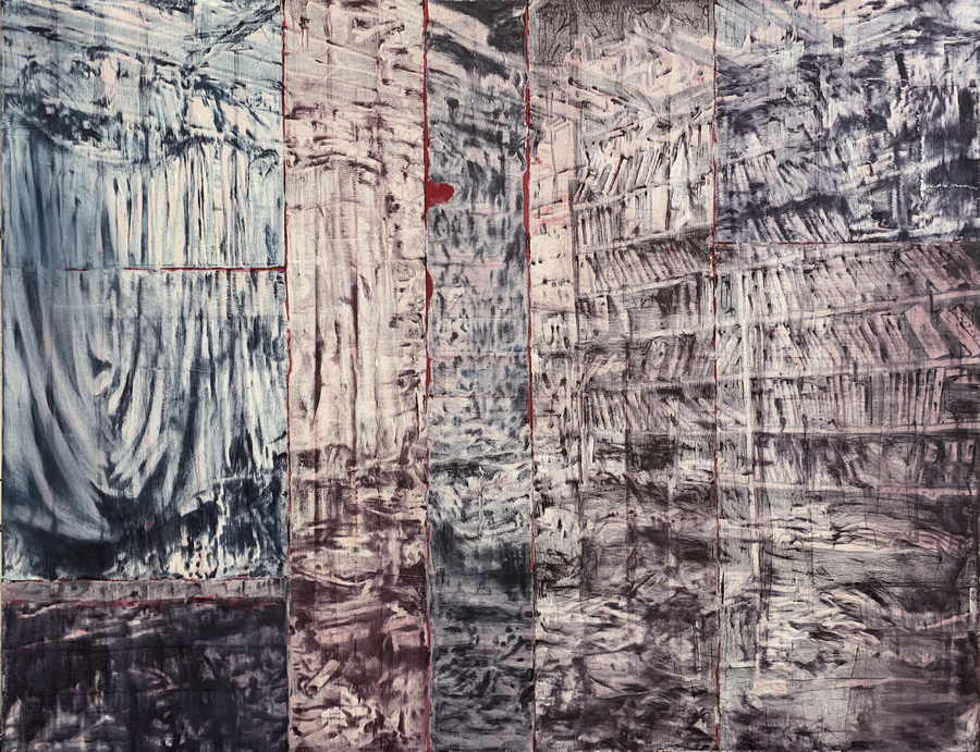Jorge Tacla, Señal de Abandono 39, 2019, óleo y cera fría sobre lienzo, 157.48 x 208,28 cm. Cortesía del artista y Sabrina Amrani