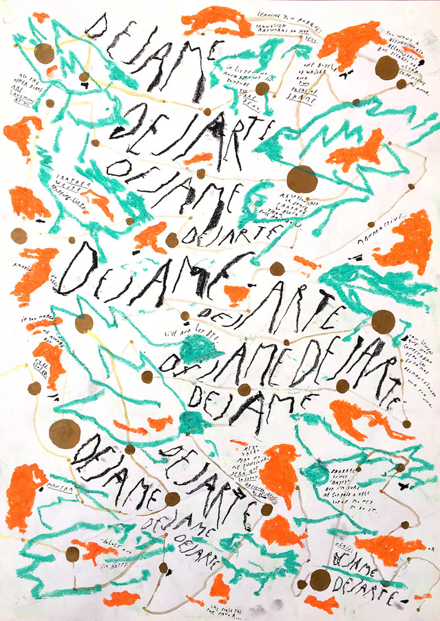 Jaime Núñez del Arco, Déjame Dejarte, 2020, acrílico, tinta, oil pastels y crayón sobre papel Fabriano, 42 x 60 cm. Cortesía N24 Galería