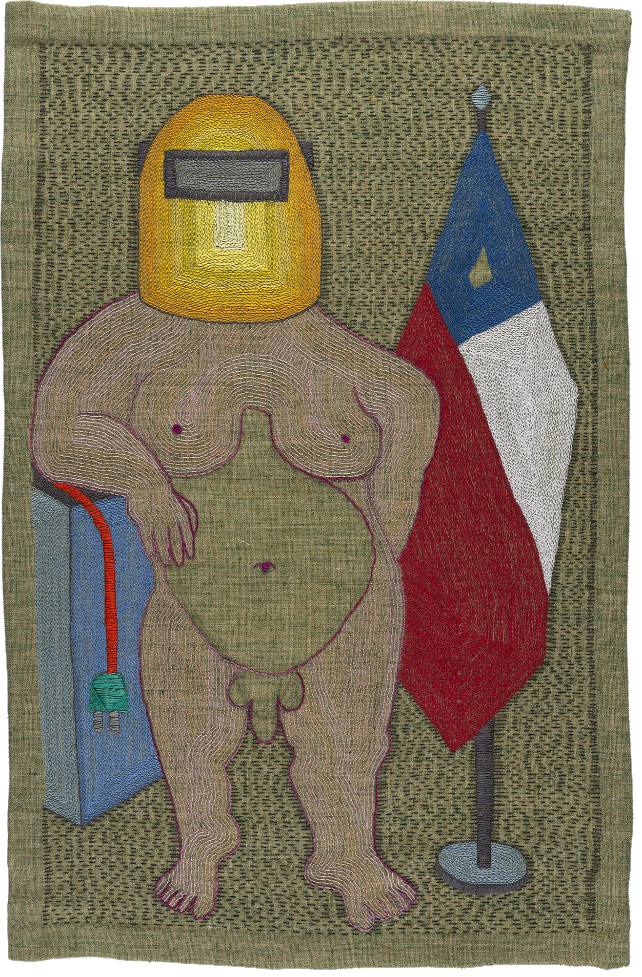 Paloma Castillo, Conferencia, 2020, bordado a mano con hilos de algodón sobre lino, 66 x 42 cm. Cortesía: Isabel Croxatto Galería