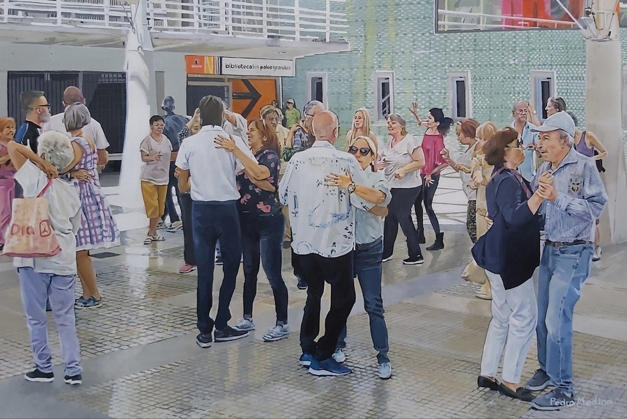 Pedro Medina, Baile, 2020, pintura acrílica sobre papel, 35.5 × 65 cm. Cortesía: Beatriz Gil Galería