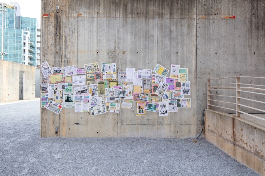 Installation view of photocopied collage posters by Ojore Lutalo in the exhibition “Marking Time: Art in the Age of Mass Incarceration”. Image courtesy MoMA PS1. Photo: Matthew Septimus