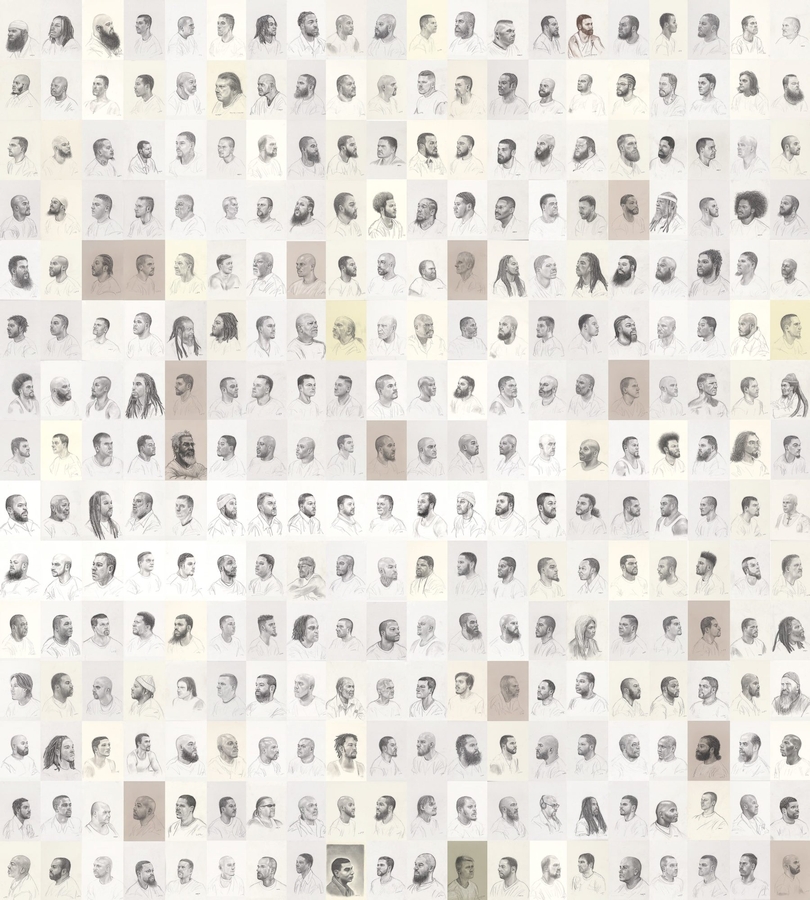 Mark Loughney, Pyrrhic Defeat: A Visual Study of Mass Incarceration, 2014-present. Graphite on paper (series of 500 drawings). Each 12 x 9 in. Courtesy of the artist.