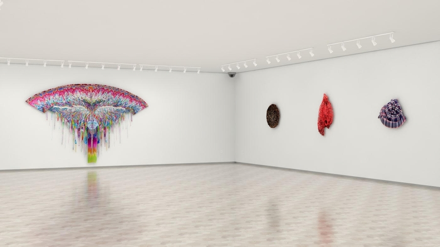 Vista de la exposición online "Contrastes de Forma", en la plataforma Museo Textil [Museu Têxtil], Brasil, 2021.