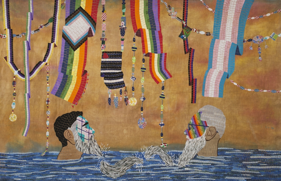 Chiachio & Giannone, CUIR I, 2021, Mosaico textil sobre tela, 110 x 180 cm. Cortesía: Isabel Croxatto