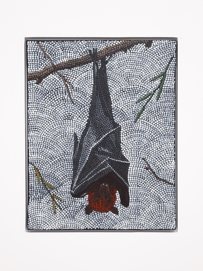 Christian Camacho, ‘La versión del murciélago’, 2021, óleo sobre tela, 45 x 35 cm. Cortesía del artista y Arróniz, CDMX