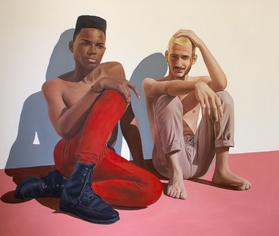 Gabriel Sánchez, Brayan y Ricky, 2020, óleo sobre tela, 60 x 72 pulgadas. Cortesía del artista y Luis De Jesus Los Angeles
