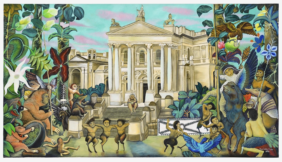Brus Rubio, Museo Tate Britain y el Museo Amazónico Vivo, 2020, acrílico sobre tela, 190.5 x 106 cm. Cortesía: Art Exchange