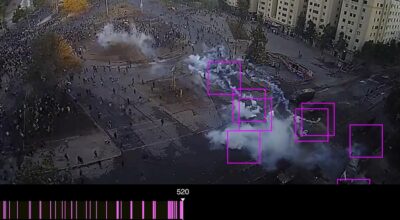 Forensic Architecture, Gases lacrimógenos en Plaza de la Dignidad [Tear Gas in Plaza de la Dignidad], 2020, still de video, 9’ 35”. Cortesía de FA y MUAC