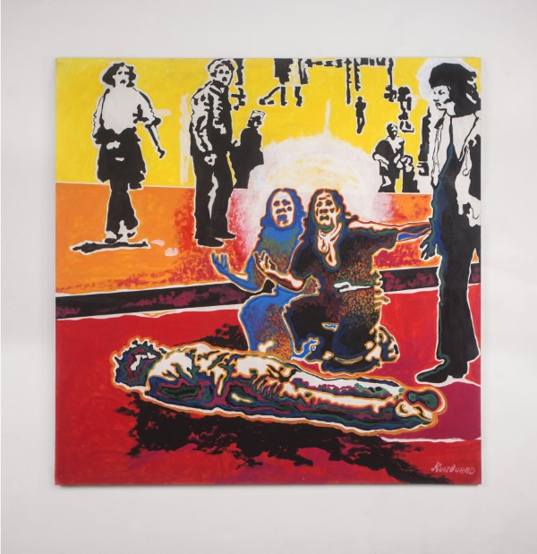 Jesús Ruiz Durand, Masacre en Kent State, 1968 - 1973, técnica mixta, 150 x 150 cm. Cortesía: Revolver