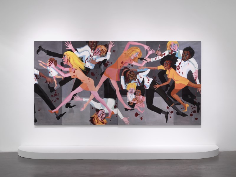 Faith Ringgold, American People Series #20: Die, 1967, óleo sobre tela, dos paneles, 182.9 × 365.8 cm. Colección MoMA. Foto: Dario Lasagni