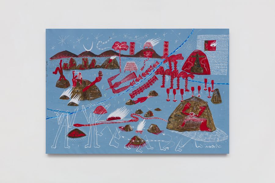 Gustavo Caboco, Kanau'kyba y los caminos de Borduna Wapichana, 2021, acrílico sobre tela, 165 x 114 cm. Foto: Ana Pigosso
