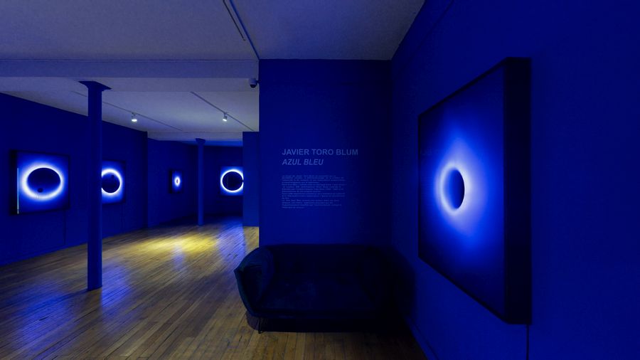 Vista de la exposición "Azul Bleu", de Javier Toro Blum, en 193 Gallery, Paris, 2022. Foto cortesía del artista