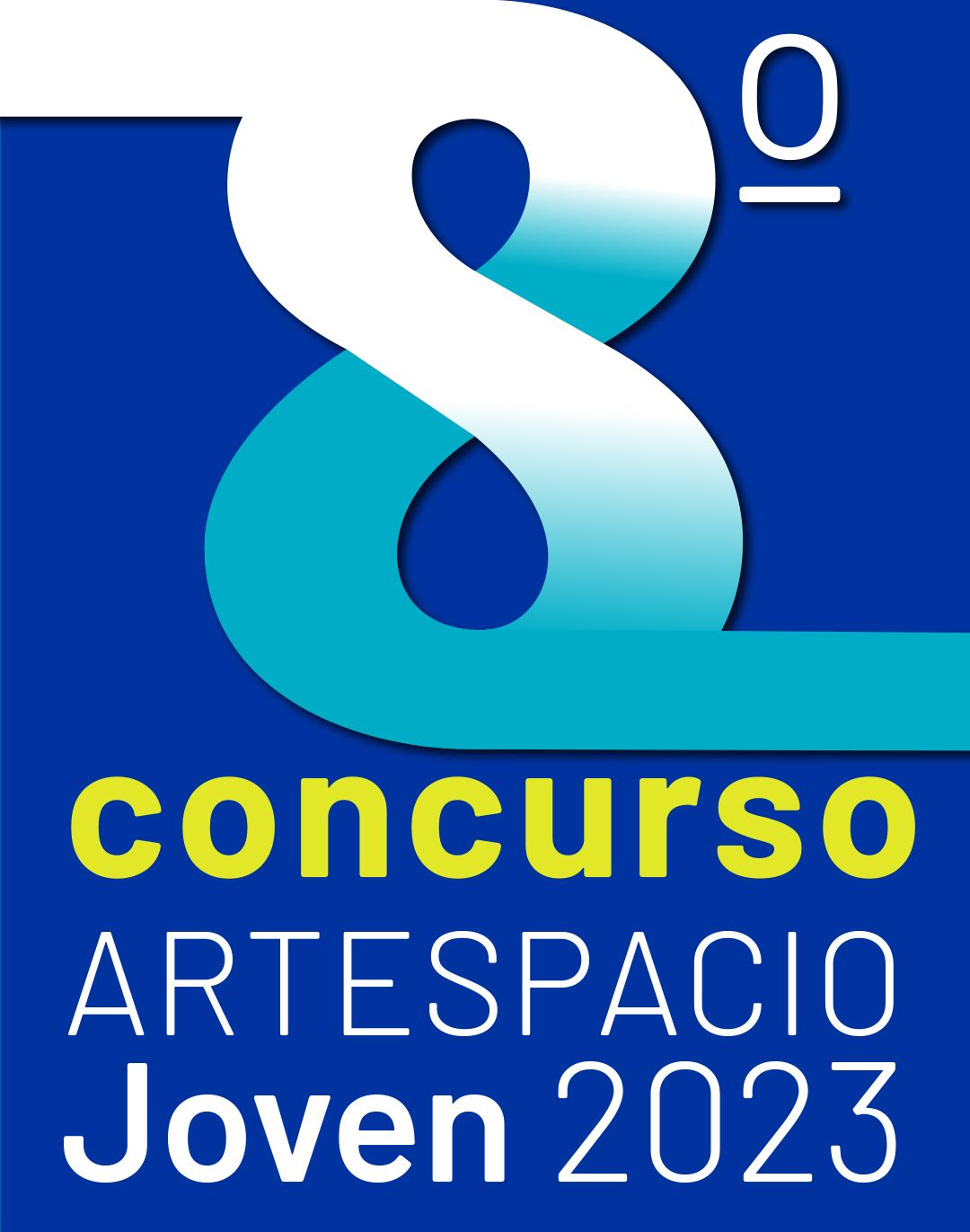 afiche del concurso artespacio joven con un numero ocho en color azul