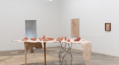 Martín Soto Climent, Melting Feast, 2023. Cerámica, piel de cerdo, madera, metal. Cortesía: Gamma Galería