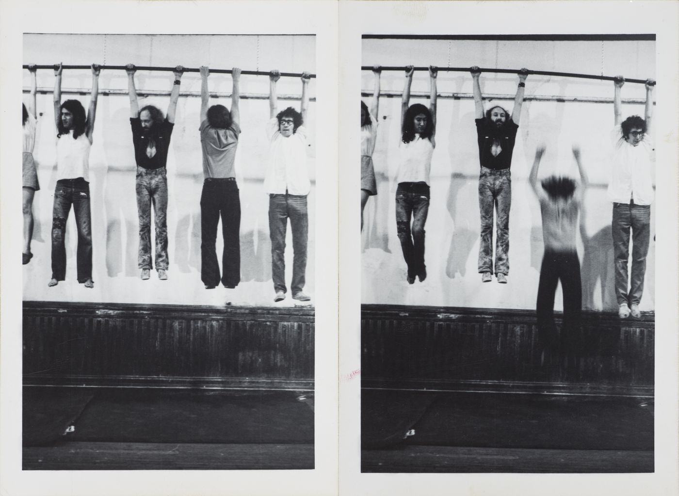 Serie de fotografías de la pieza Raindrop Dance (1971) de Carol Gooden, presentada en la 112 Greene Street, el 29 de junio de 1971. Cortesía Harold Berg © Archivo Harold Berg