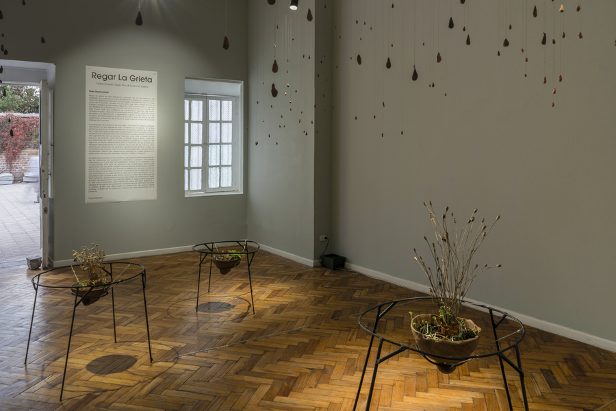 "Regar la grieta", exposición de Diego Silva, Florencia Varela y Felipe Pineda, CC Montecarmelo, Santiago, 2024. Foto: Jimena Carolina