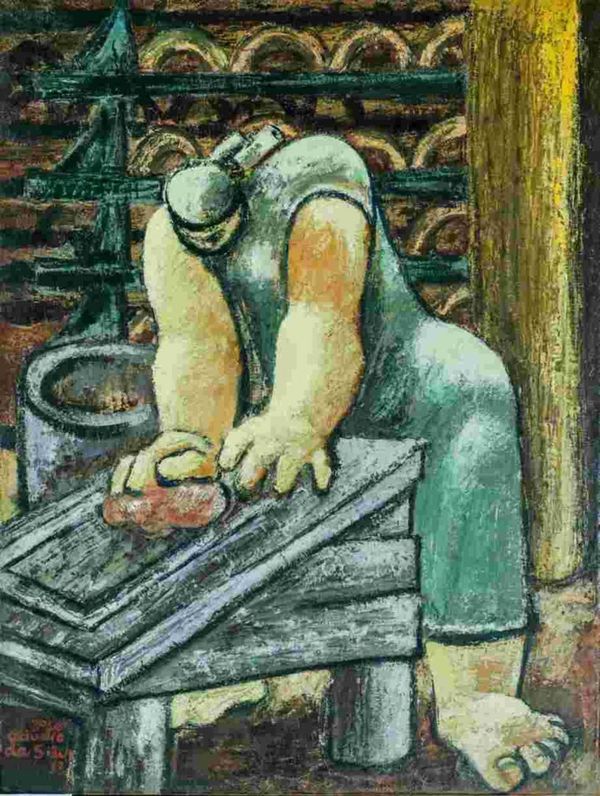José Cláudio, Mulher fazendo telhas, 1953. Óleo sobre tela, 80 cm x 61 cm. Cortesía: CCBB SP