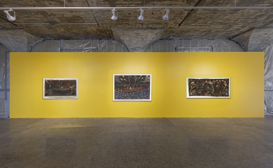 Obras de Santiago Yahuarcani en la Bienal de Arte de Toronto, 2024. Fotografía: Toni Hafkenscheid.