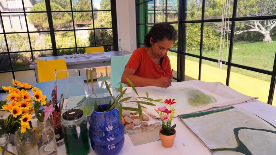 Trabajo en proceso de la artista Dulce Gómez durante la Residencia FAARA, en Casa Neptuna. Cortesía: Fundación Ama Amoedo