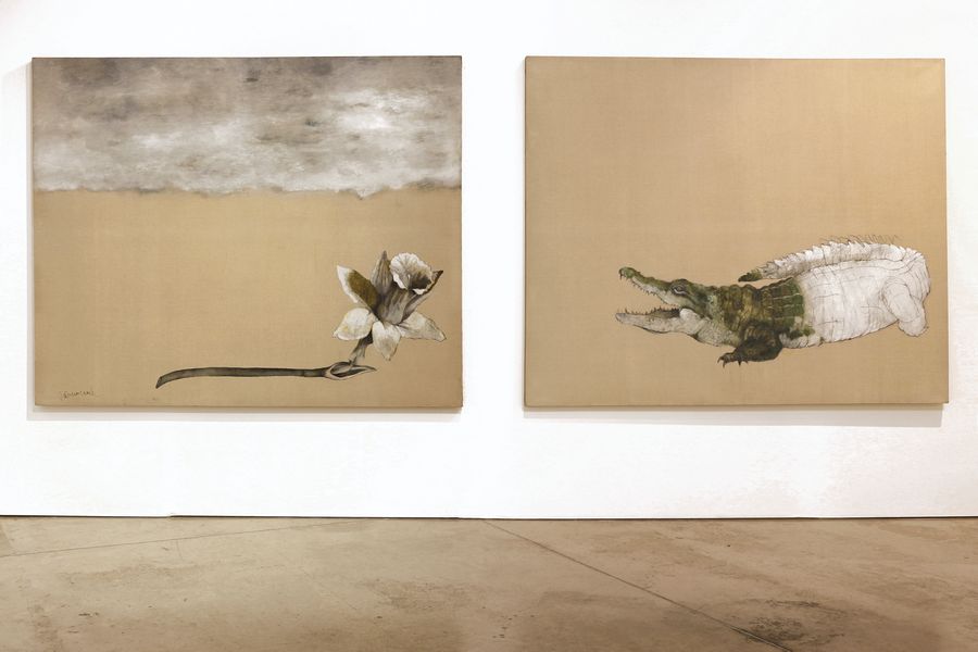 Patricia Israel, El deseo de Antígona, 2001. Mixta sobre lino, 200 x 160 cm c/u cm. Vista de la instalación en el MAC, Santiago. Foto: Paz Moreno Israel