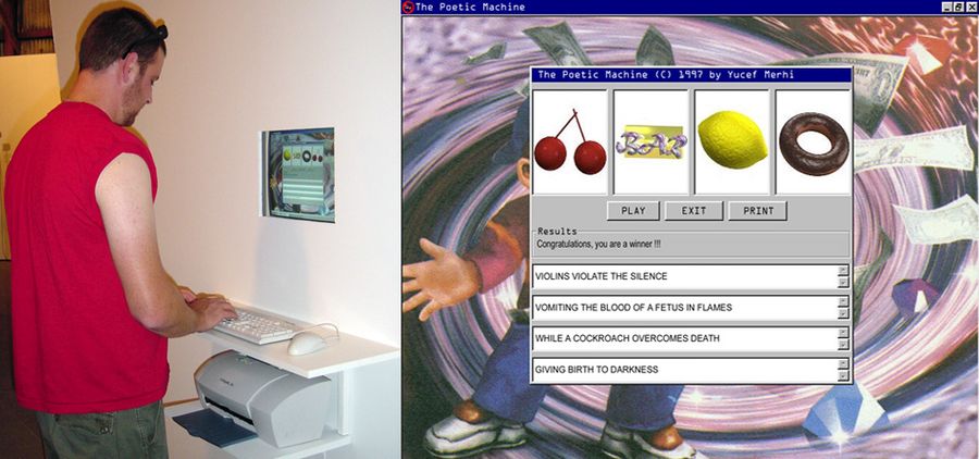 Yucef Merhi, The Poetic Machine, 1998. Ordenador, impresora, software personalizado, 35” x 25” x 10”. Colección privada, Madrid. Cortesía del artista